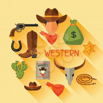 Wild west cowboy objects and design elements.