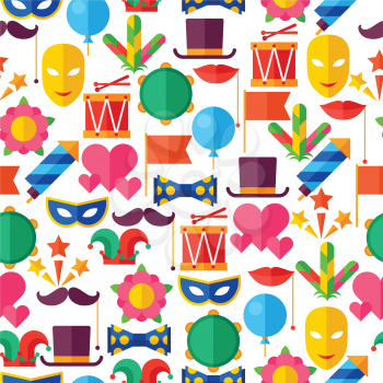 Celebration seamless pattern with carnival flat icons and objects.