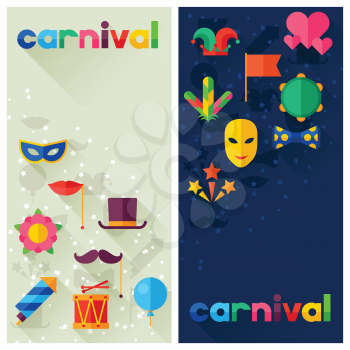 Celebration festive banners with carnival flat icons and objects.