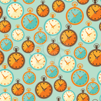 Seamless retro pattern with watches in flat style.