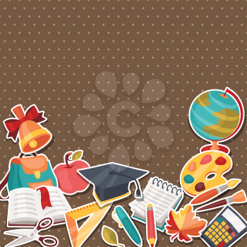 School background with education sticker icons and symbols.