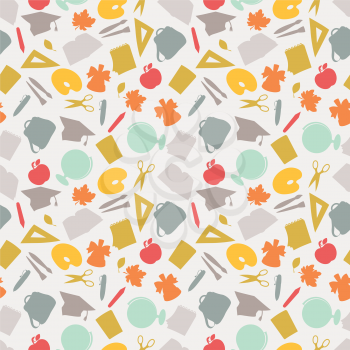 School seamless pattern with education icons and symbols.