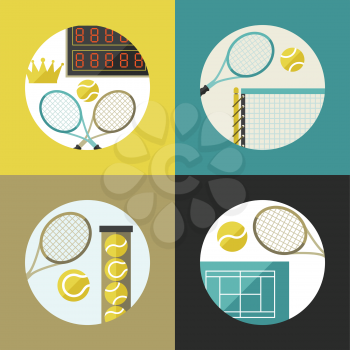 Sports backgrounds with tennis icons in flat design style.
