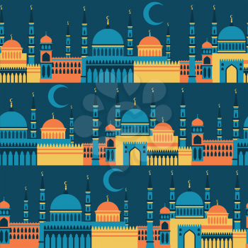 Islamic seamless pattern with mosques in flat design style.