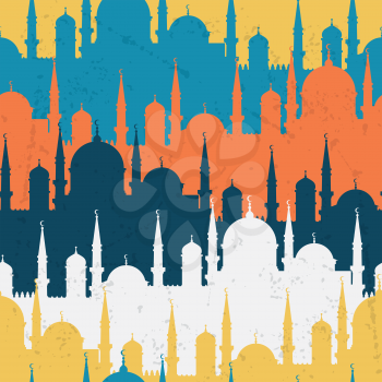 Islamic seamless pattern with mosques in flat design style.