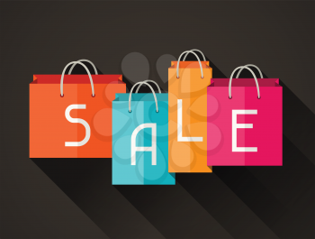 Sale poster with shopping bags in flat design style.
