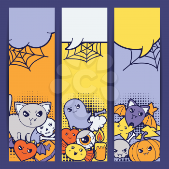 Halloween kawaii vertical banners with cute doodles.