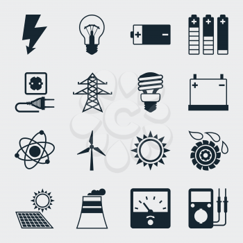 Set of industry power icons in flat design style.