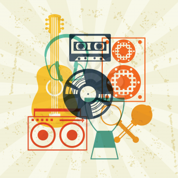 Background with musical instruments in flat design style.