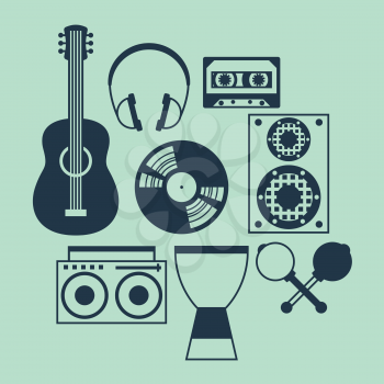 Set of musical instruments in flat design style.