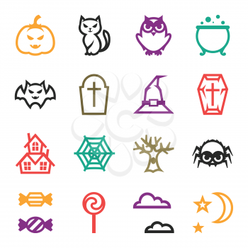 Happy halloween icon set in flat design style.