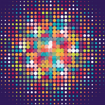 Disco background with halftone dots in retro style.