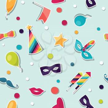 Celebration seamless pattern with carnival stickers and objects.