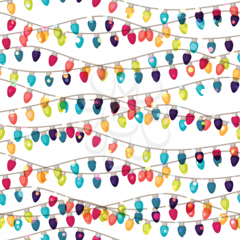 Holiday seamless pattern with shiny colored garland bulbs.