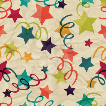 Seamless pattern with stars and serpentine on crumpled paper.