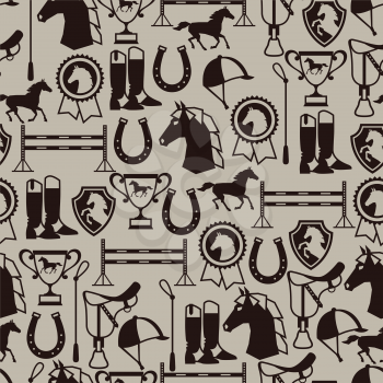 Seamless pattern with horse equipment in flat style.