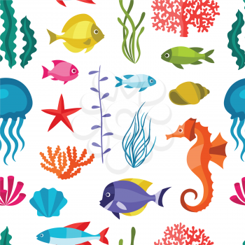 Marine life seamless pattern with sea animals.