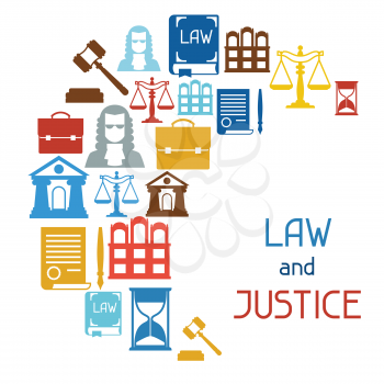 Law and justice icons background in flat design style.