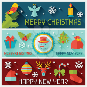 Merry Christmas and Happy New Year horizontal banners.