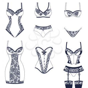 Fashion female lingerie with vintage lace ornament.