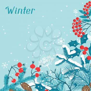 Merry Christmas background with stylized winter branches.