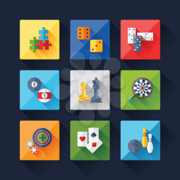Set of game icons in flat design style. 
