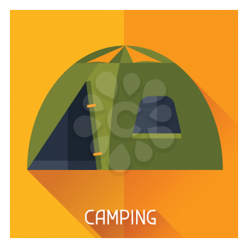 Tourist creative illustration of camping tent in flat style.
