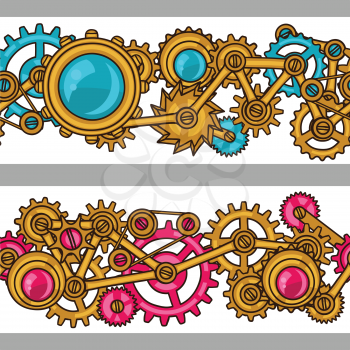 Steampunk seamless pattern of metal gears in doodle style.