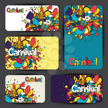Carnival show cards with doodle icons and objects.
