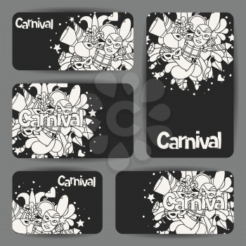 Carnival show cards with doodle icons and objects.