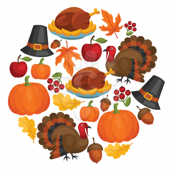 Happy Thanksgiving Day card design with holiday objects.