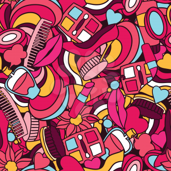 Beauty and fashion seamless pattern with cosmetic accessories.