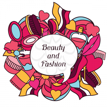 Beauty and fashion background design with cosmetic accessories.