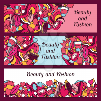 Beauty and fashion banners design with cosmetic accessories.