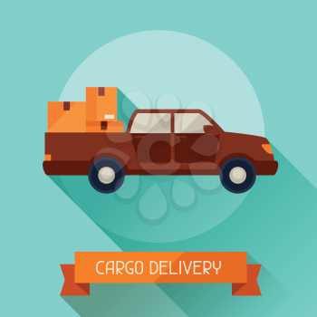 Cargo delivery icon on background in flat design style.