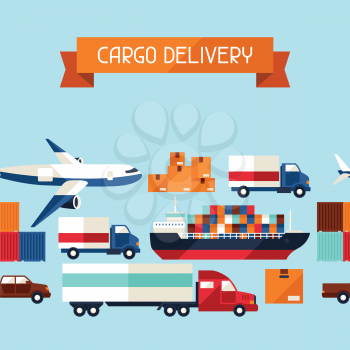 Freight cargo transport icons seamless pattern in flat design style.