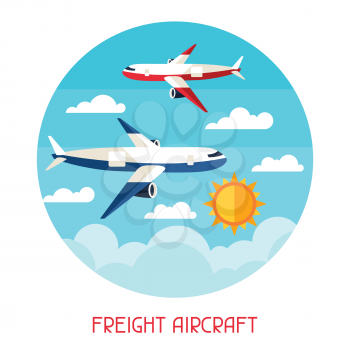 Freight aicraft transport background in flat design style.