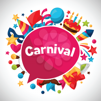 Carnival show and party greeting card with celebration objects.