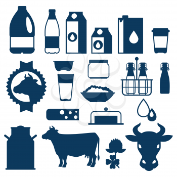 Milk set of dairy products and objects.