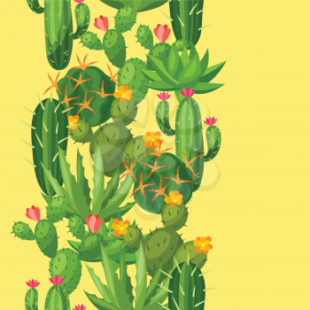 Cactuses and plants abstract natural seamless pattern.