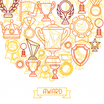 Awards and trophy sport or business line icons background.