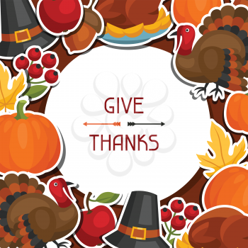 Happy Thanksgiving Day background design with holiday sticker objects.