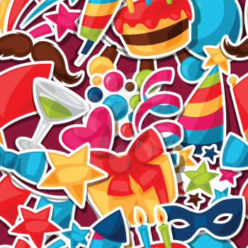 Carnival show and party seamless pattern with celebration stickers.