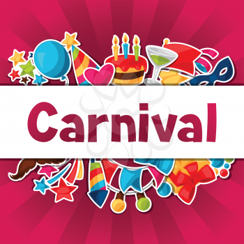 Carnival show and party greeting card with celebration stickers.