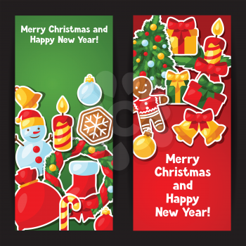 Merry Christmas and Happy New Year sticker banners.