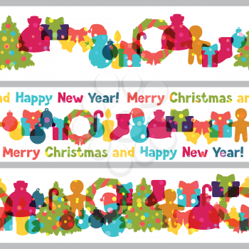 Merry Christmas and Happy New Year seamless borders.