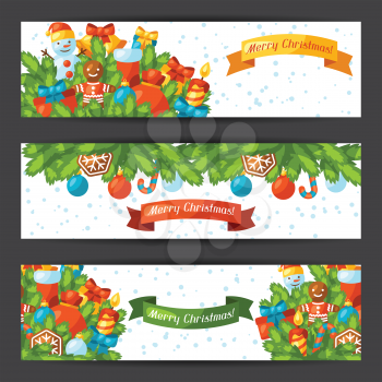 Merry Christmas holiday banners  with celebration object.