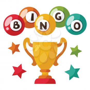Bingo or lottery game illustration with balls and award.