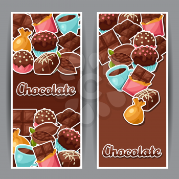 Chocolate vertical banners with various tasty sweets and candies.
