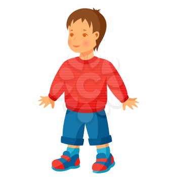Illustration of pretty little boy in trousers and sweater.